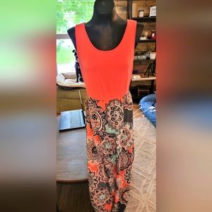 Summer dress. Coral and multi-colored.